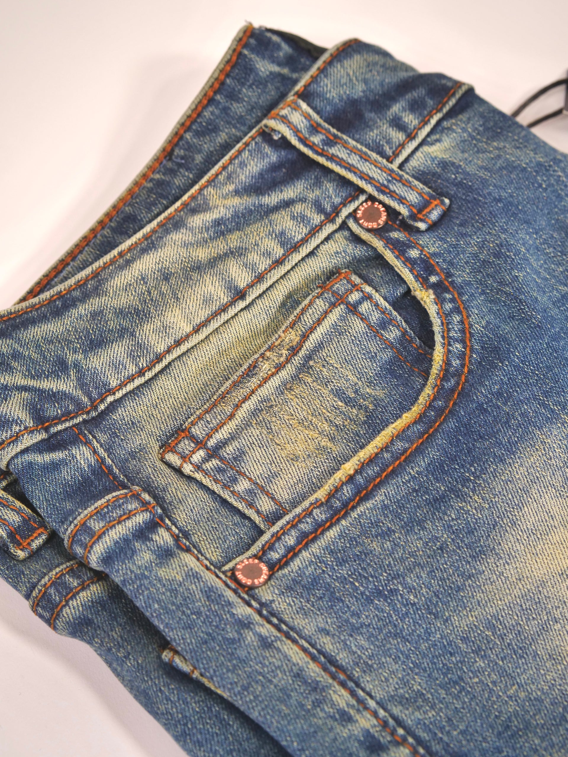 Dark Vintage Wash Distressed Denim (Slim Tapered)