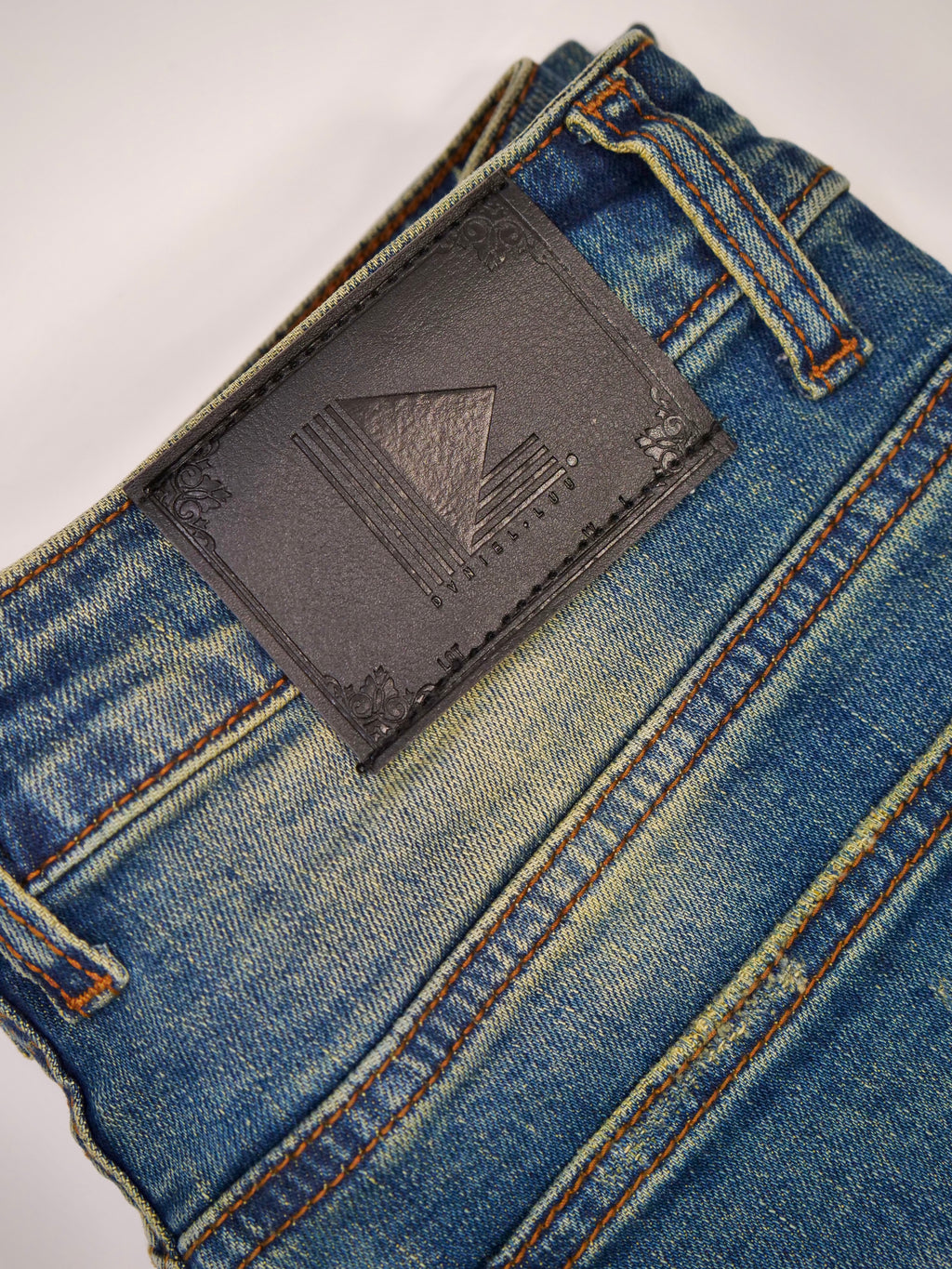 Dark Vintage Wash Distressed Denim (Slim Tapered)