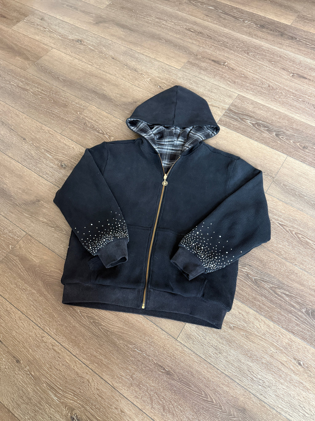 Heavyweight Reversible Gem-Plaid Hoodie (Navy)