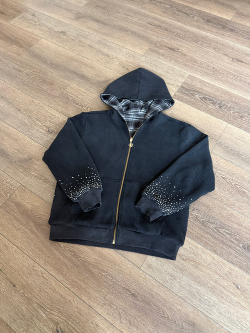 Heavyweight Reversible Gem-Plaid Hoodie (Navy)