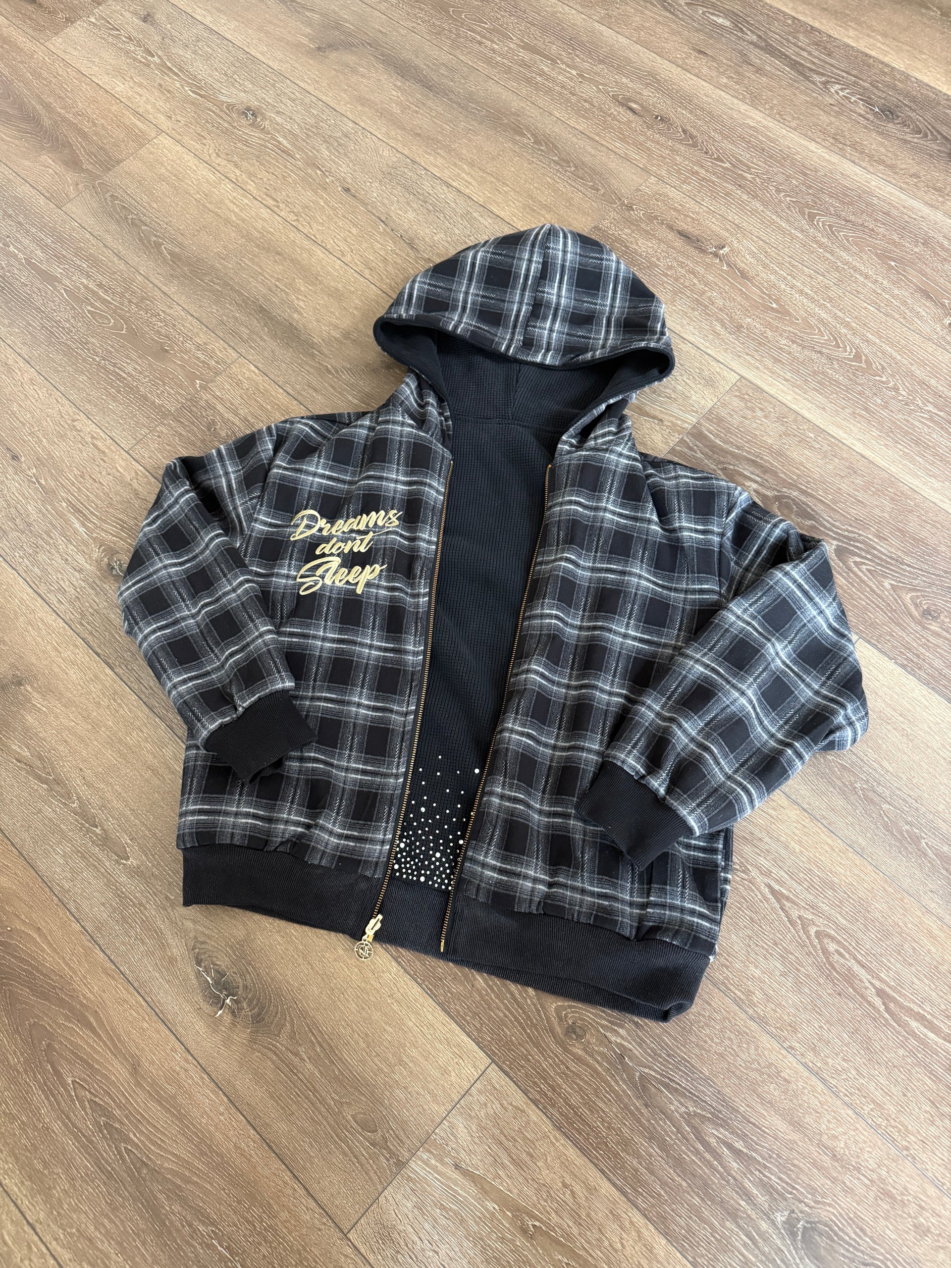 Heavyweight Reversible Gem-Plaid Hoodie (Navy)
