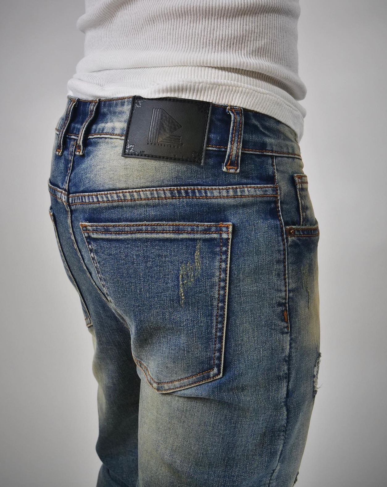 Vintage Wash Distressed Denim (Slim Tapered)